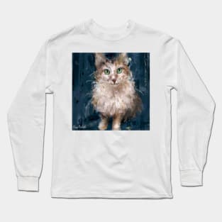 A Grungy Painting of a White and Brown Cat Long Sleeve T-Shirt